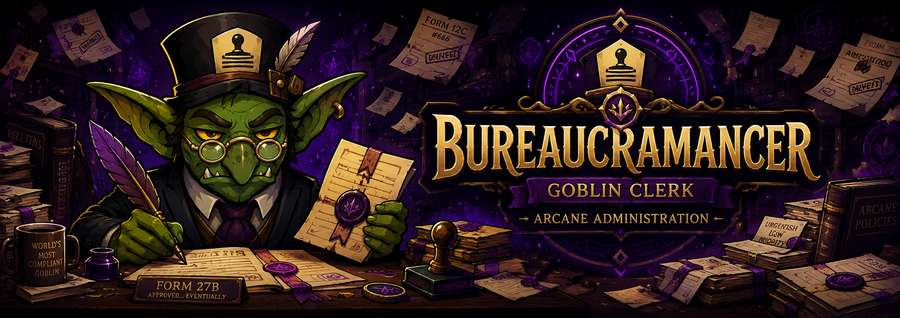 Bureaucramancer Goblin Clerk at his arcane filing desk
